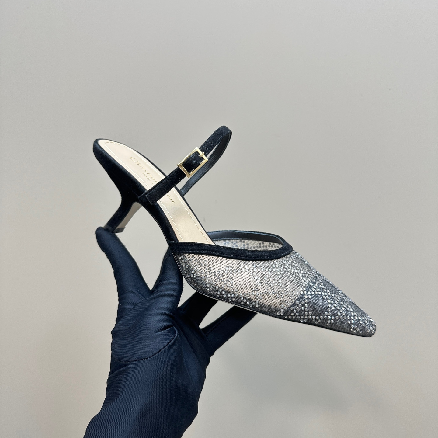 高仿Dior*Capture系列KCV300尖頭塔扣高踭鞋6.5CM黑色免檢版