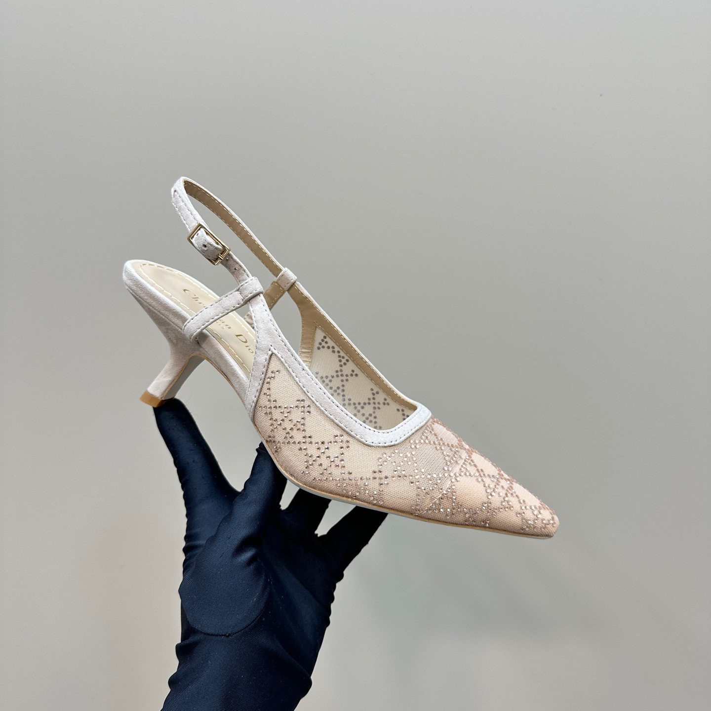 高仿Dior*Capture系列KCV302網鑽細高踭鞋6.5CM裸色免檢版