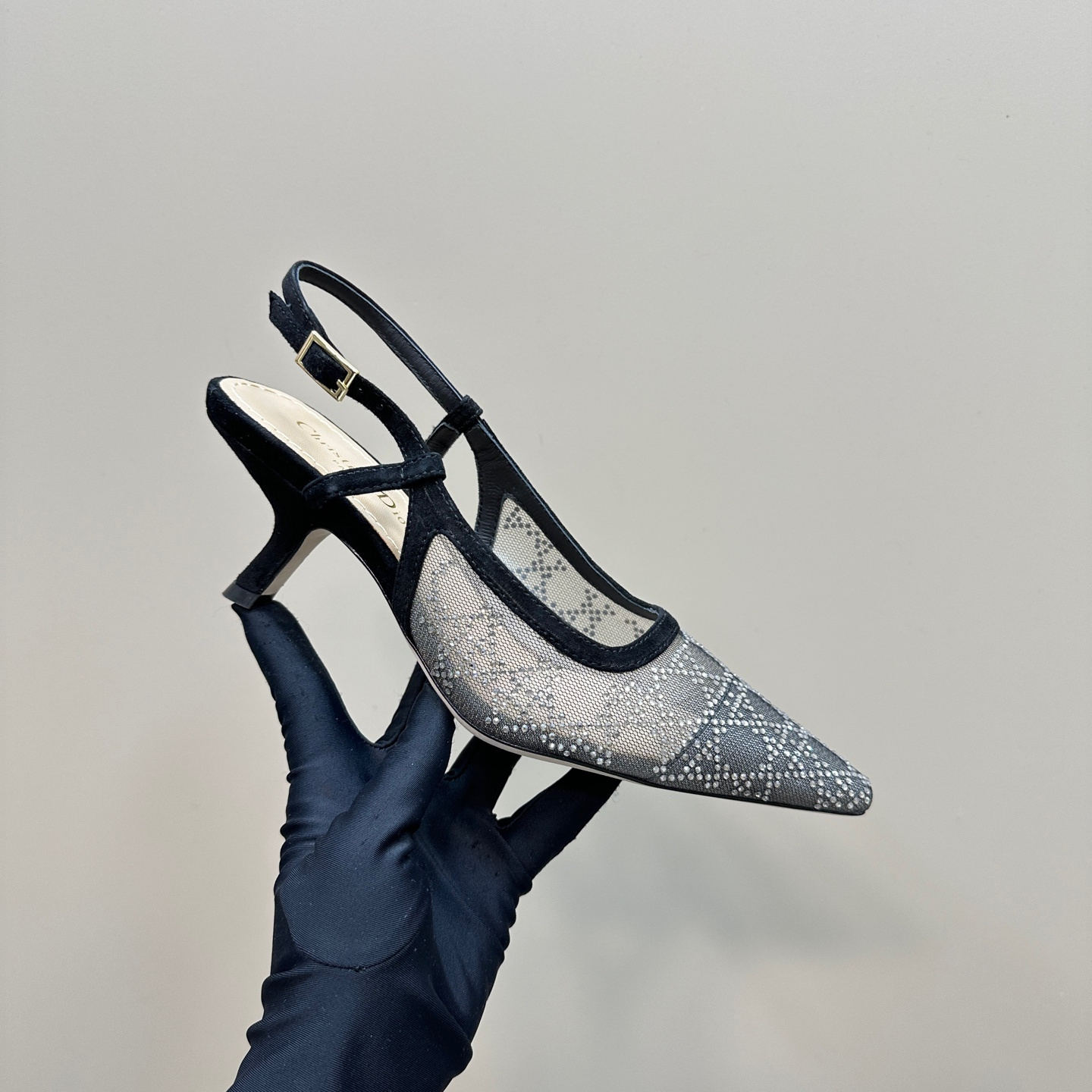 高仿Dior*Capture系列KCV304網鑽細高踭鞋6.5CM黑色免檢版