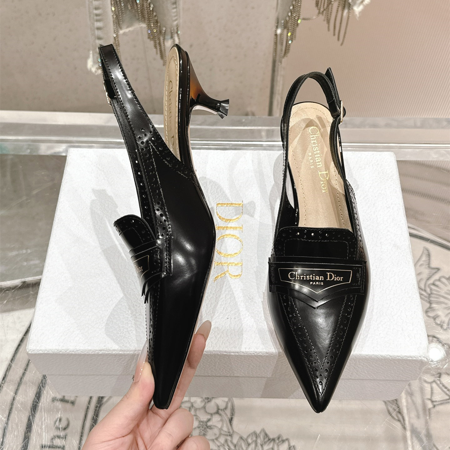 高仿Dior*Boy系列KCP160走秀款尖頭高踭單鞋4CM黑色免檢版