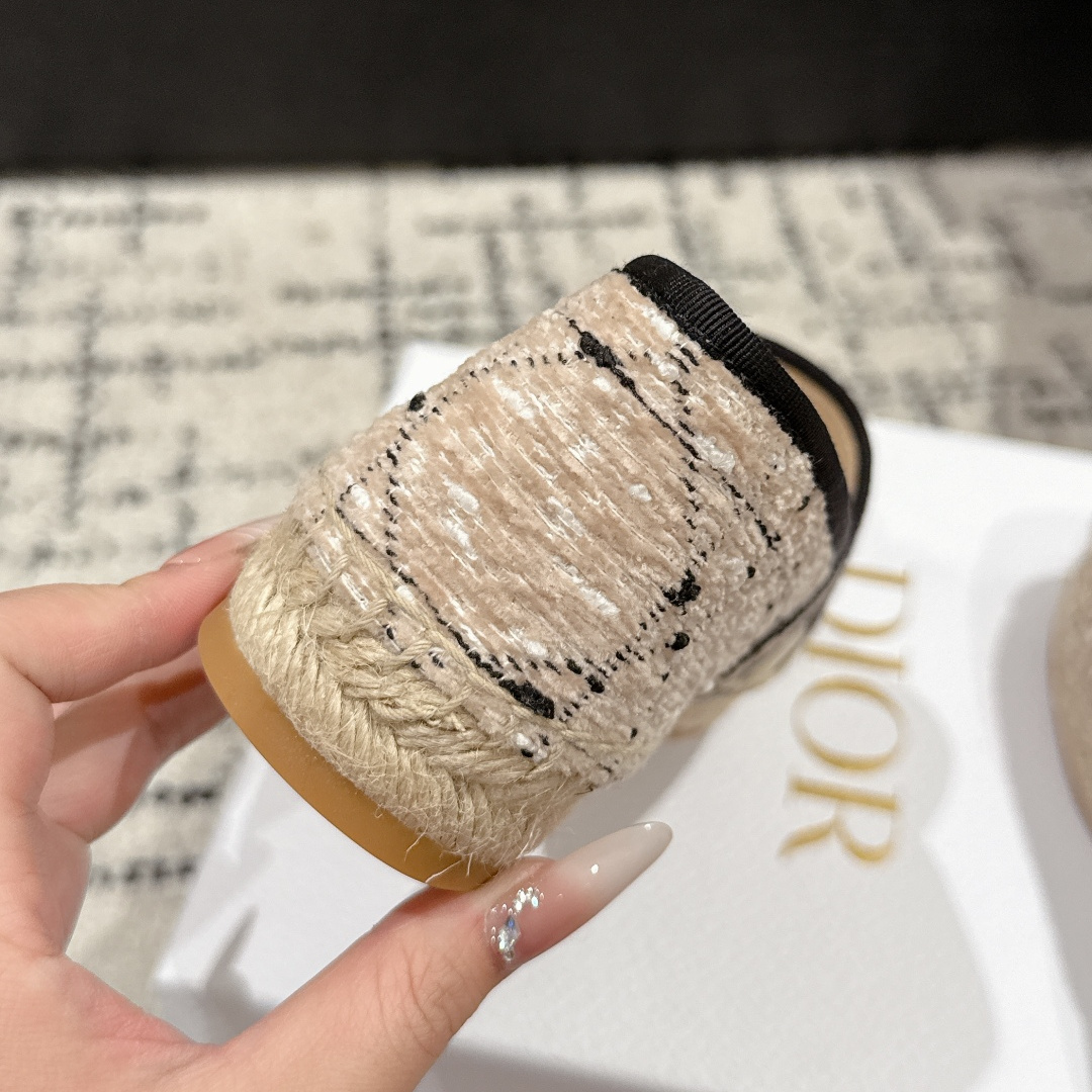 高仿Dior*Granville系列KDD971漁夫鞋針織帆布金色免檢版