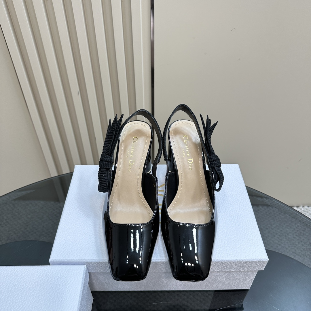 高仿Dior*Miss系列KAD277蝴蝶結粗跟高踭鞋8CM黑色漆皮免檢版