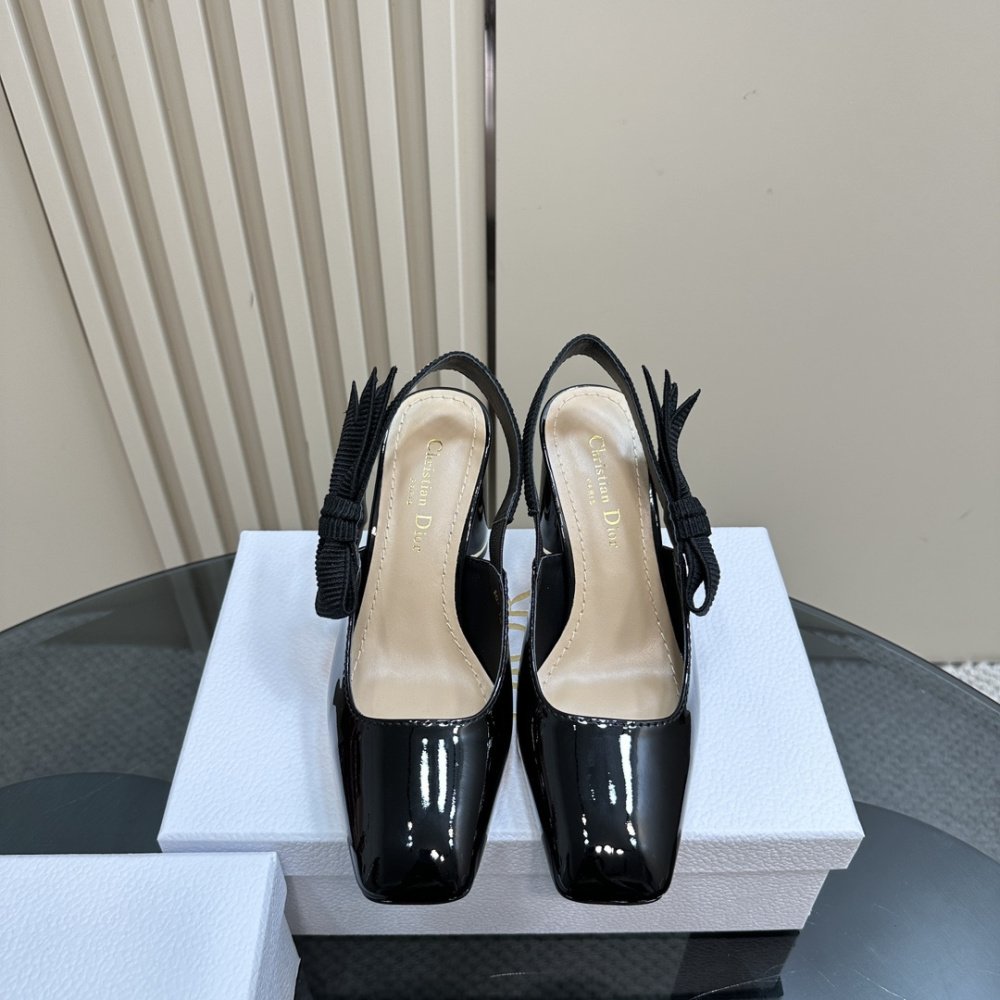 高仿Dior*Miss系列KAD277蝴蝶結粗跟高踭鞋8CM黑色漆皮免檢版