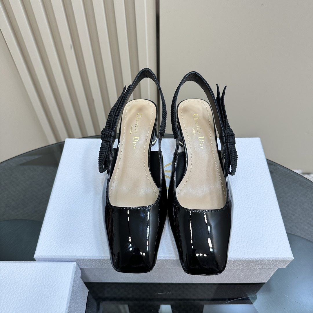高仿Dior*Miss系列KAC260蝴蝶結粗跟高踭鞋4CM黑色漆皮免檢版