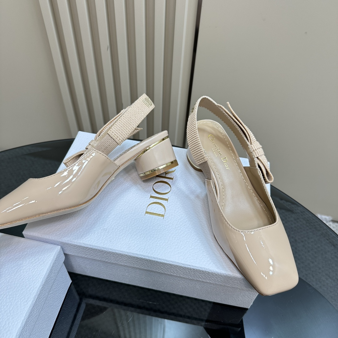 高仿Dior*Miss系列KAC261蝴蝶結粗跟高踭鞋4CM粉色漆皮免檢版