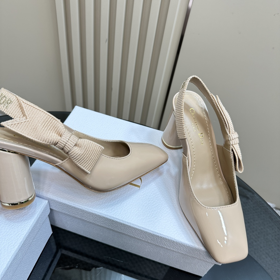 高仿Dior*Miss系列KAD278蝴蝶結粗跟高踭鞋8CM粉色漆皮免檢版