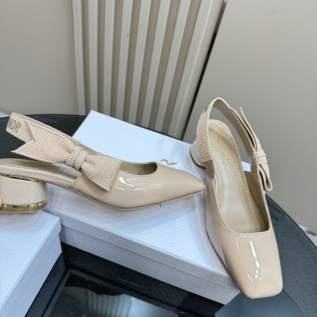 高仿Dior*Miss系列KAC261蝴蝶結粗跟高踭鞋4CM粉色漆皮免檢版