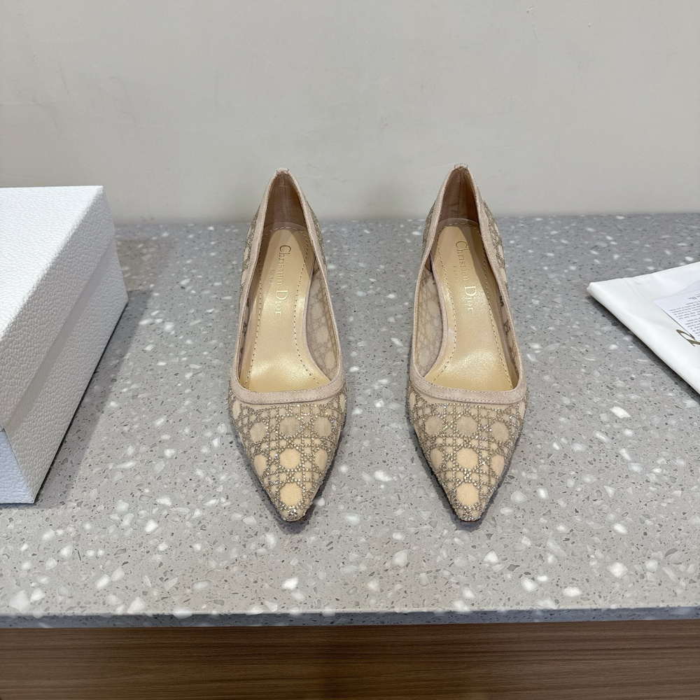 高仿Dior*Capture系列KDH305尖頭燙鑽高踭鞋6.5CM膚色免檢版
