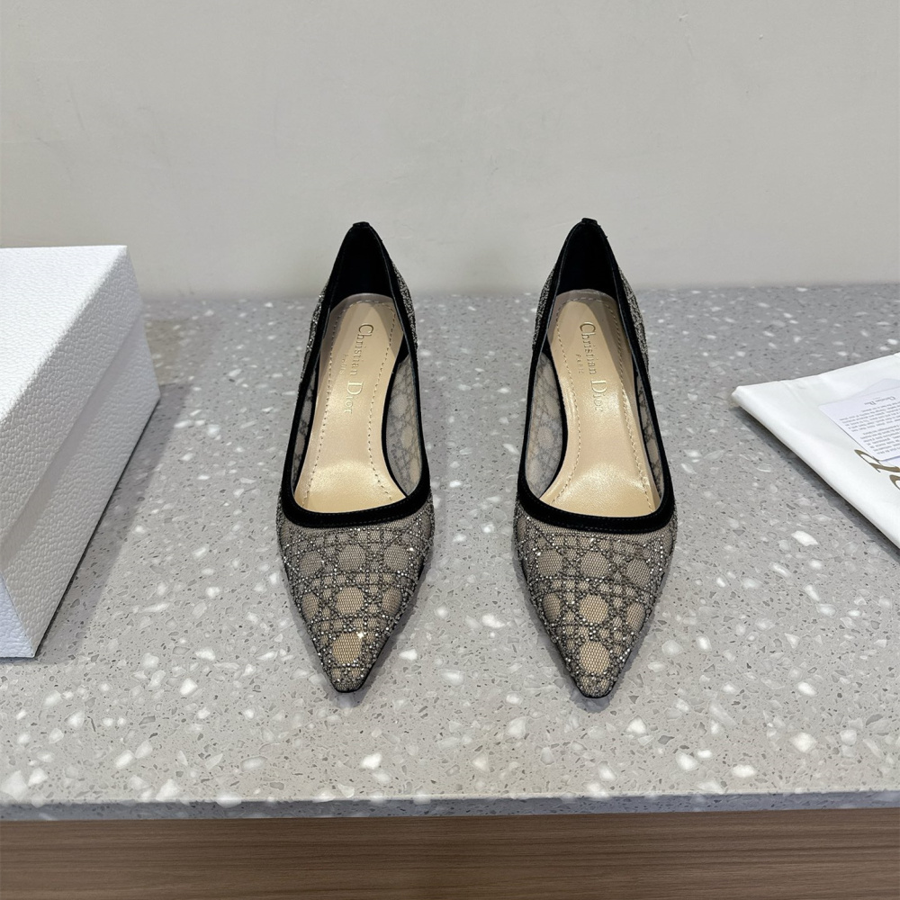 高仿Dior*Capture系列KDH304尖頭燙鑽高踭鞋6.5CM黑色免檢版