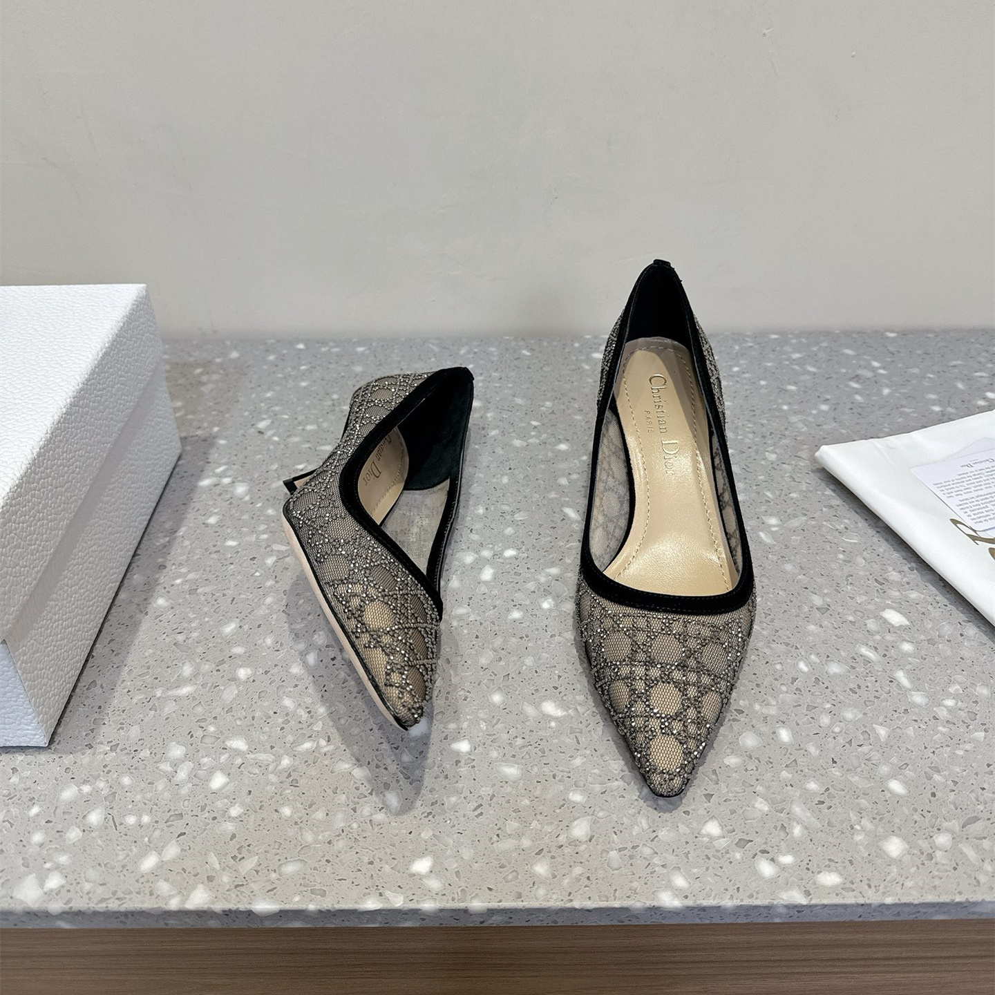 高仿Dior*Capture系列KDH304尖頭燙鑽高踭鞋6.5CM黑色免檢版