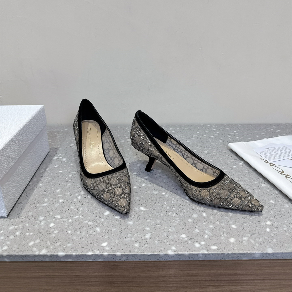 高仿Dior*Capture系列KDH304尖頭燙鑽高踭鞋6.5CM黑色免檢版