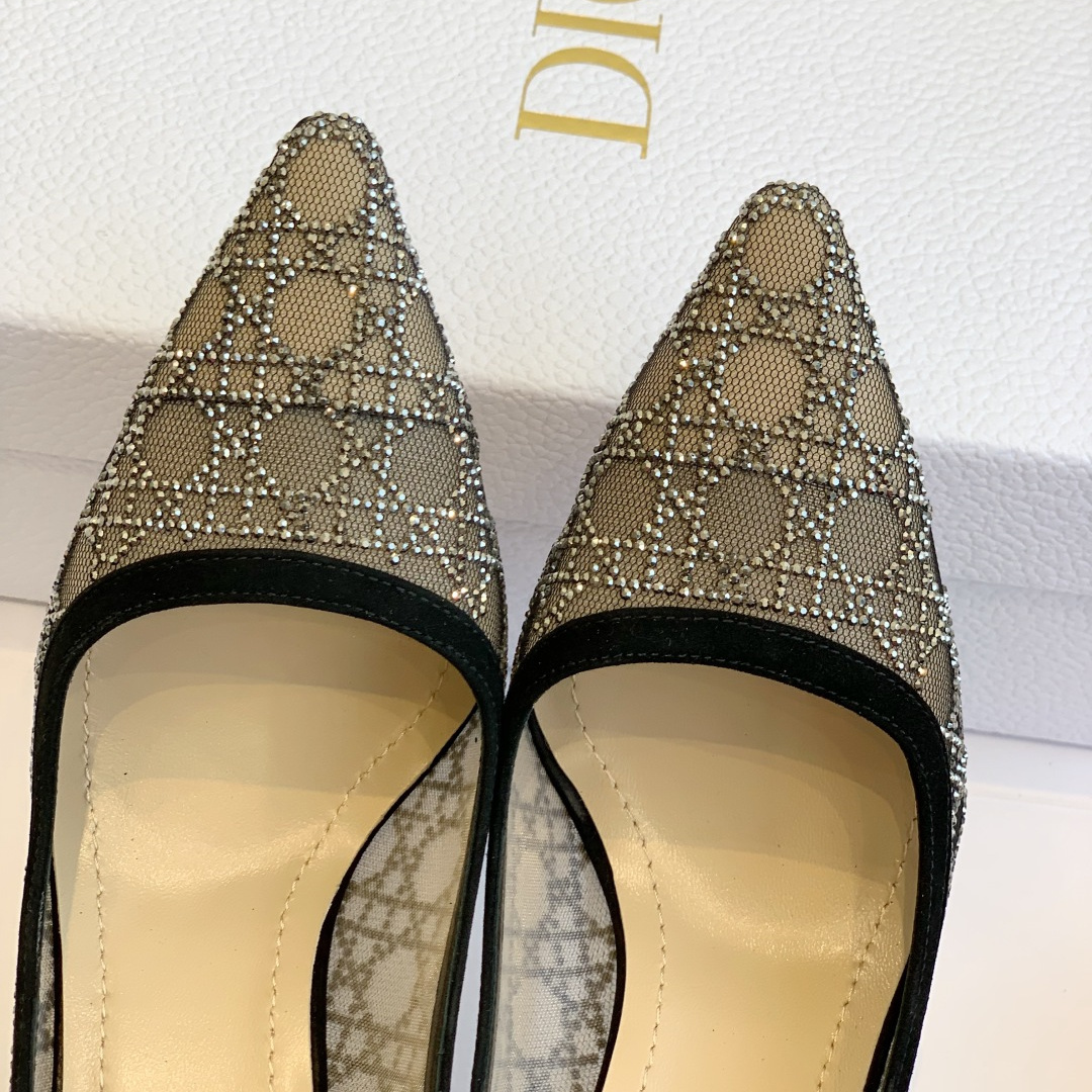 高仿Dior*Capture系列KDG299尖頭燙鑽高踭鞋10CM黑色免檢版