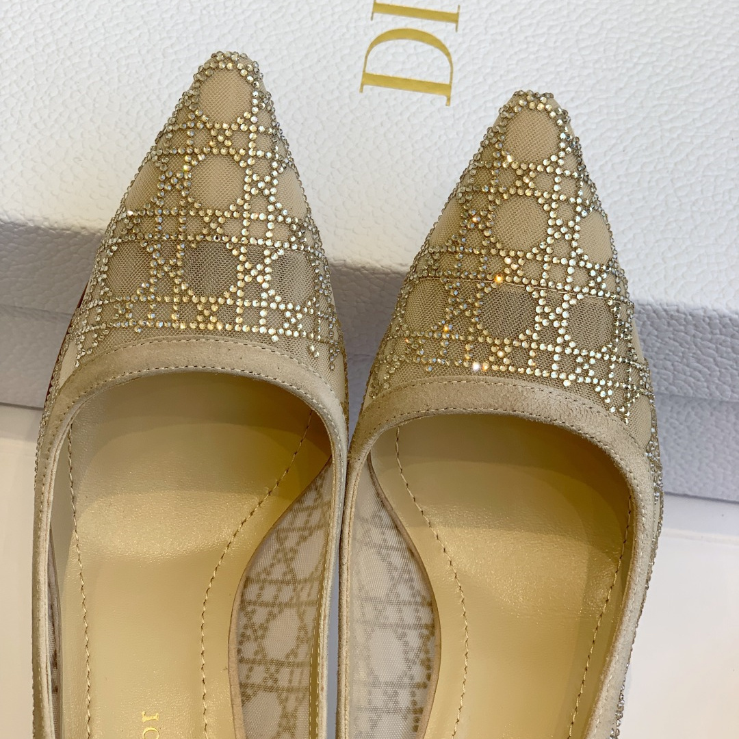 高仿Dior*Capture系列KDG300尖頭燙鑽高踭鞋10CM膚色免檢版
