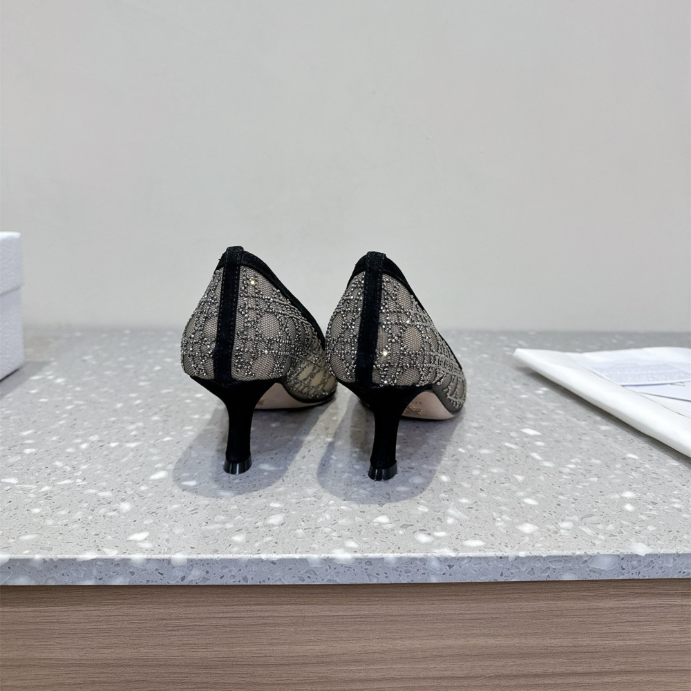 高仿Dior*Capture系列KDH304尖頭燙鑽高踭鞋6.5CM黑色免檢版