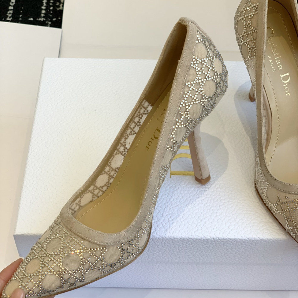 高仿Dior*Capture系列KDG300尖頭燙鑽高踭鞋10CM膚色免檢版