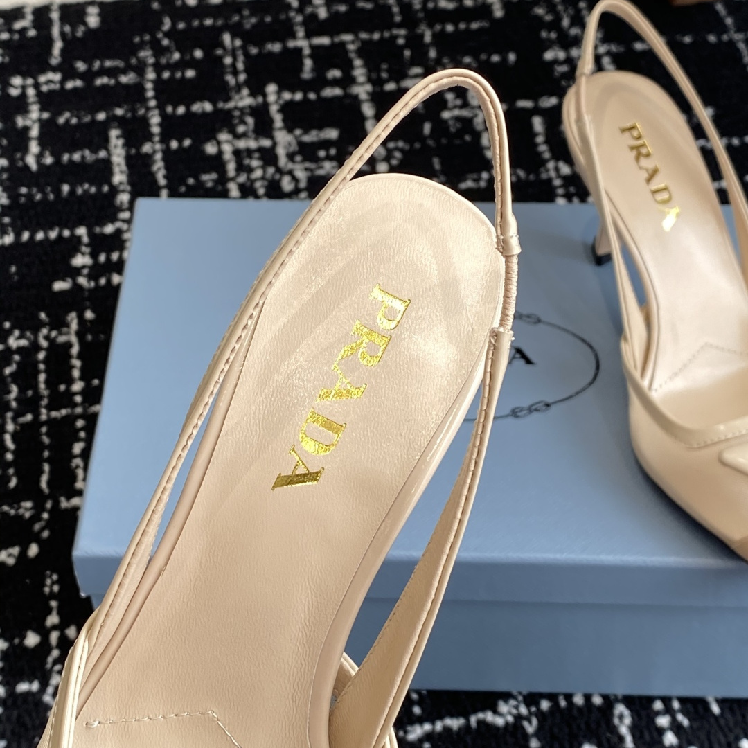 高仿Prada*1I891M尖頭露跟高踭鞋7.5CM膚色免檢版
