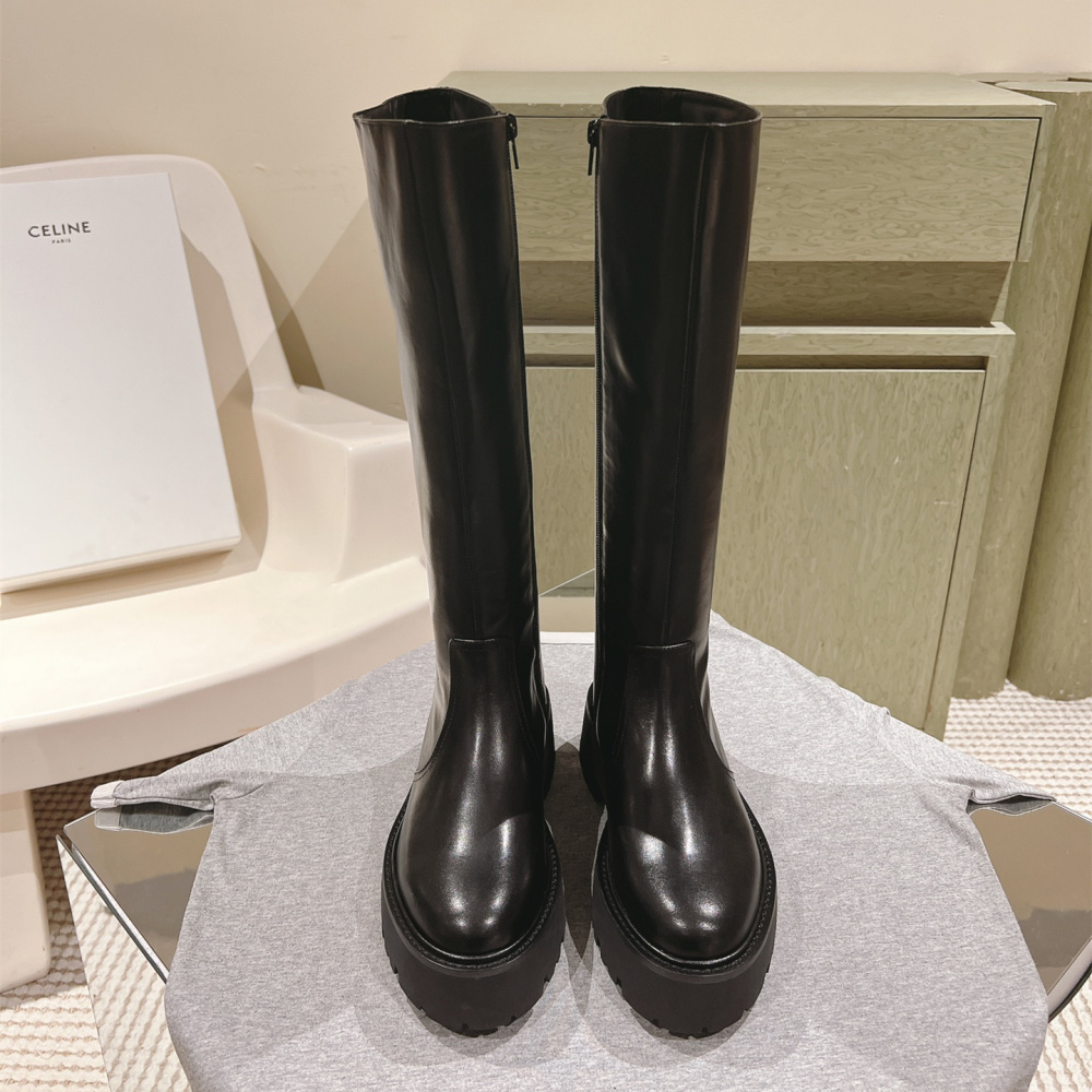 高仿Celine*354233492厚底高筒靴牛皮黑色免檢版