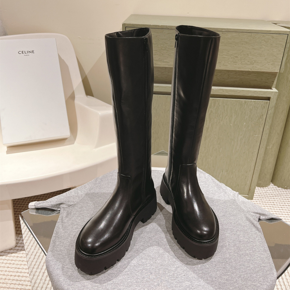 高仿Celine*354233492厚底高筒靴牛皮黑色免檢版