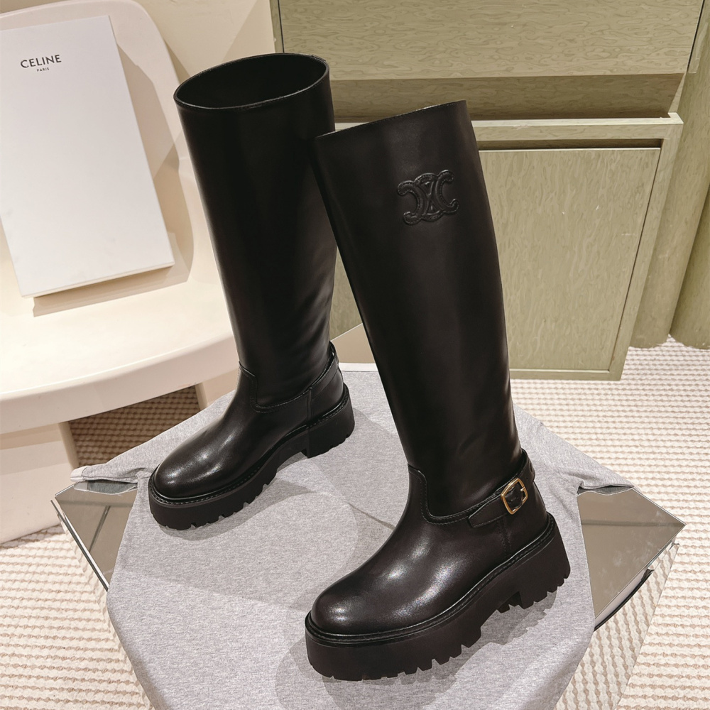 高仿Celine*361893554厚底塔扣高筒靴黑色免檢版