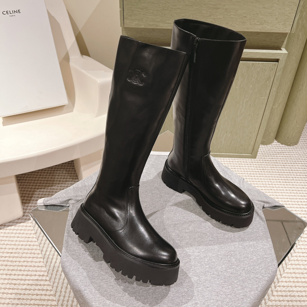 高仿Celine*354233492厚底高筒靴牛皮黑色免檢版