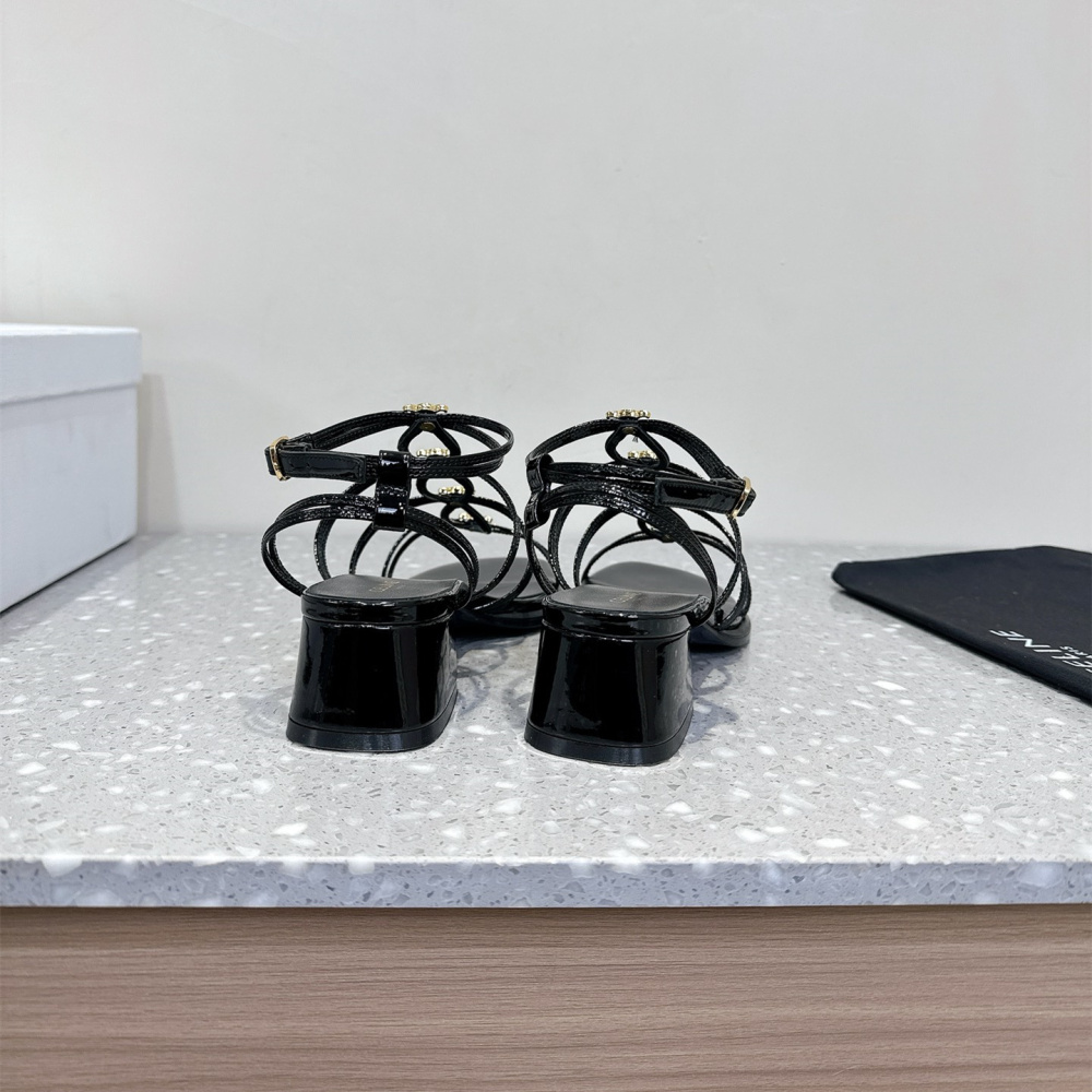 高仿Celine*361234371一字帶粗跟涼鞋黑色4CM免檢版