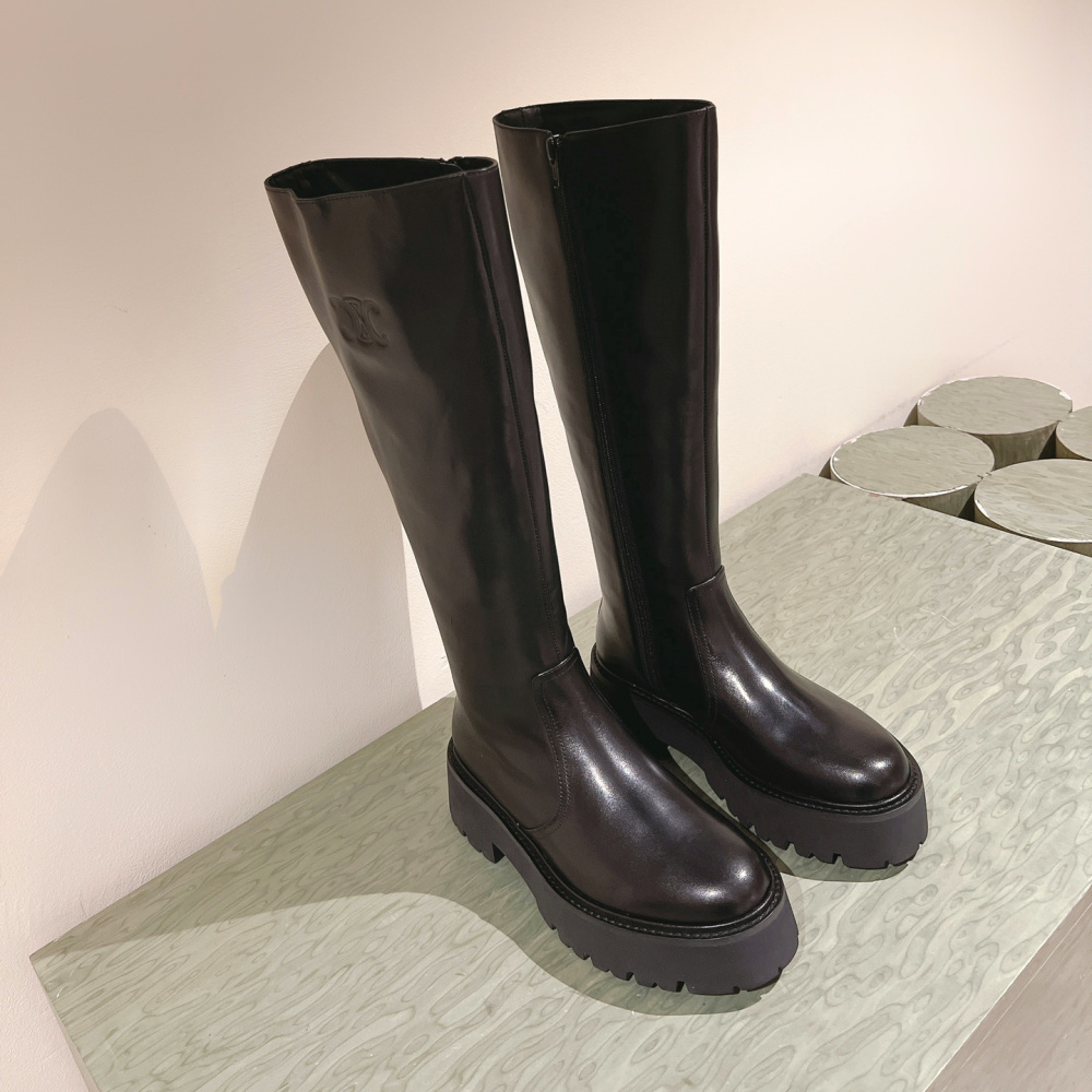 高仿Celine*354233492厚底高筒靴牛皮黑色免檢版