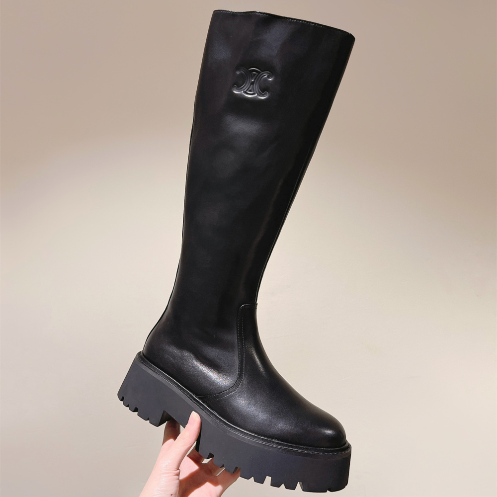 高仿Celine*354233492厚底高筒靴牛皮黑色免檢版