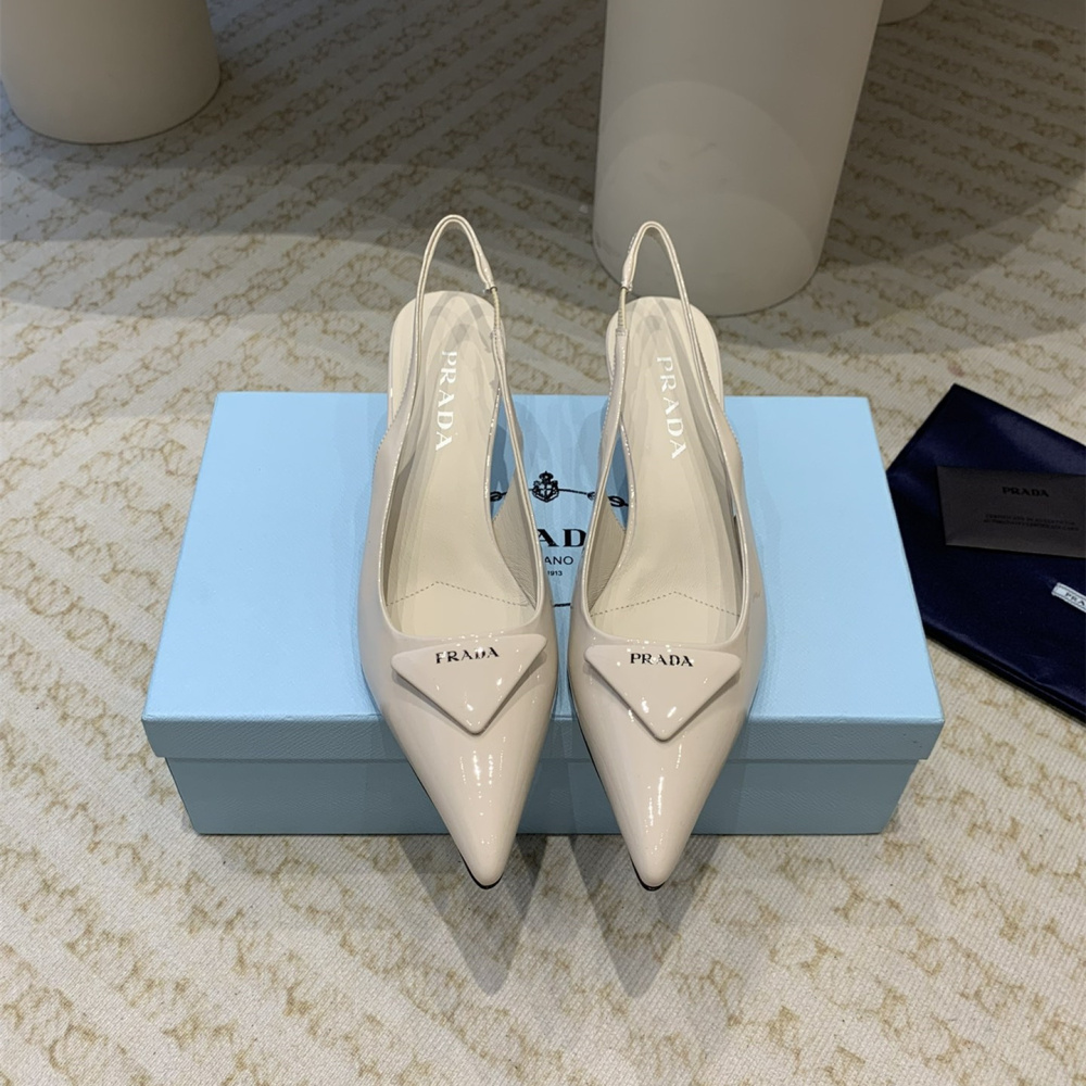 高仿Prada*1I901B露跟印花徽標高跟鞋7.5CM米色免檢版