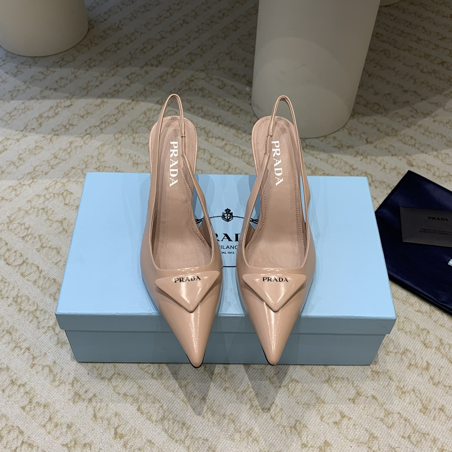 高仿Prada*1I901N露跟印花徽標高跟鞋7.5CM膚色免檢版