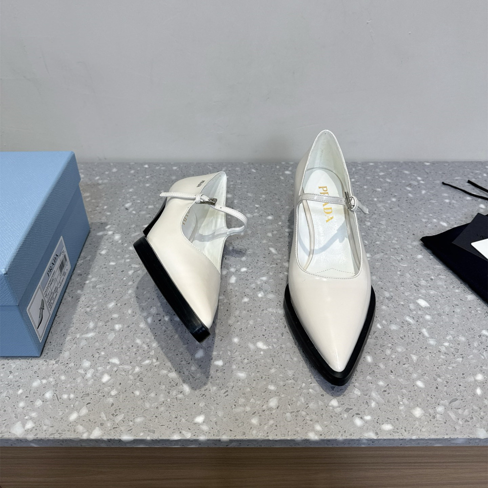 高仿Prada*1I751M尖頭錐形跟高踭鞋5.5CM白色免檢版