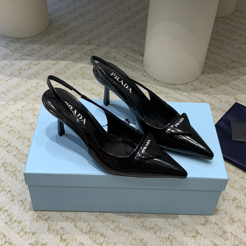 高仿Prada*1I901M露跟印花徽標高跟鞋7.5CM黑色免檢版