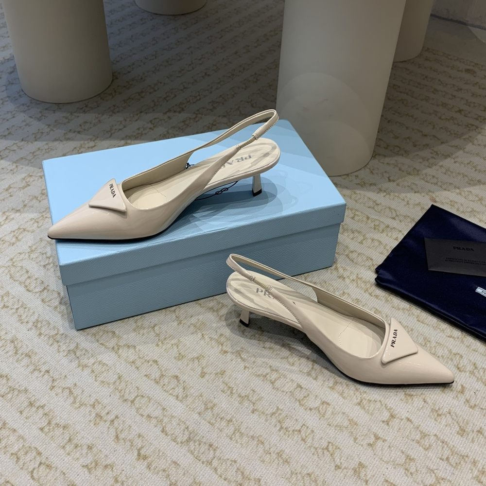 高仿Prada*1I901B露跟印花徽標高跟鞋7.5CM米色免檢版