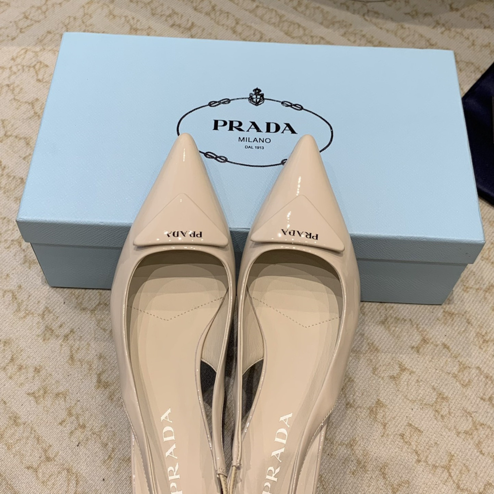 高仿Prada*1I901B露跟印花徽標高跟鞋7.5CM米色免檢版