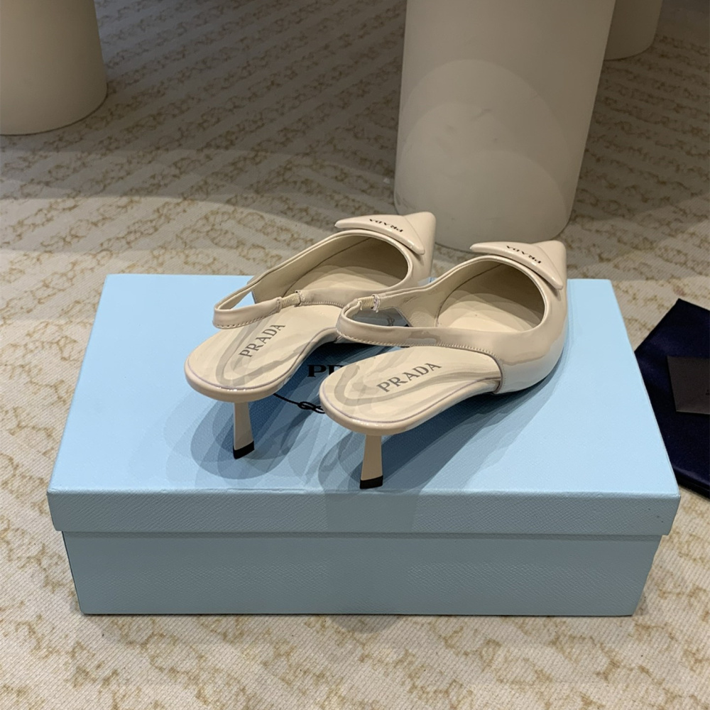 高仿Prada*1I901B露跟印花徽標高跟鞋7.5CM米色免檢版