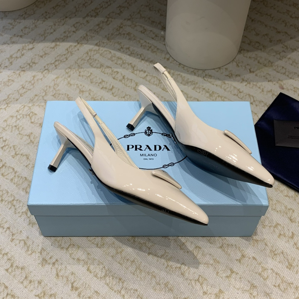高仿Prada*1I901B露跟印花徽標高跟鞋7.5CM米色免檢版