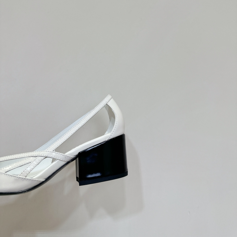 高仿Prada*1I747M尖頭粗跟高踭鞋5.5CM白色免檢版