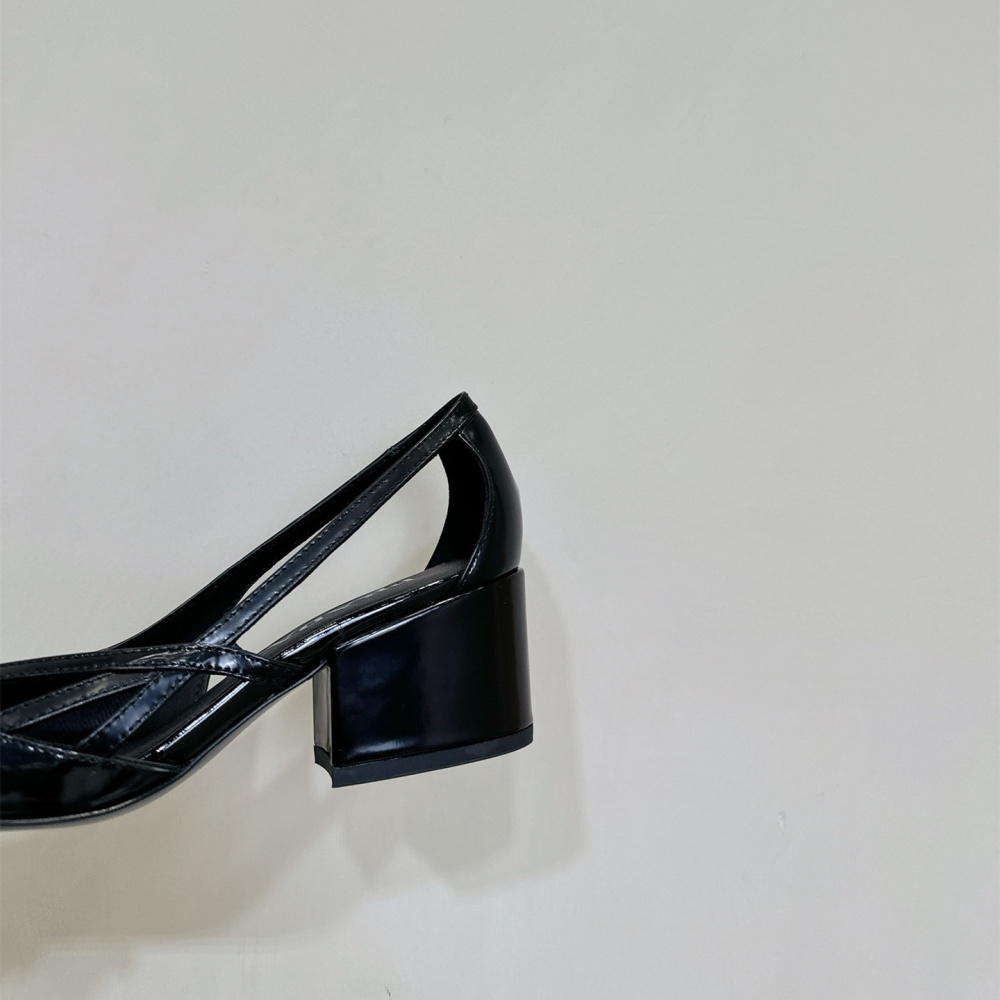 高仿Prada*1I747N尖頭粗跟高踭鞋5.5CM黑色免檢版