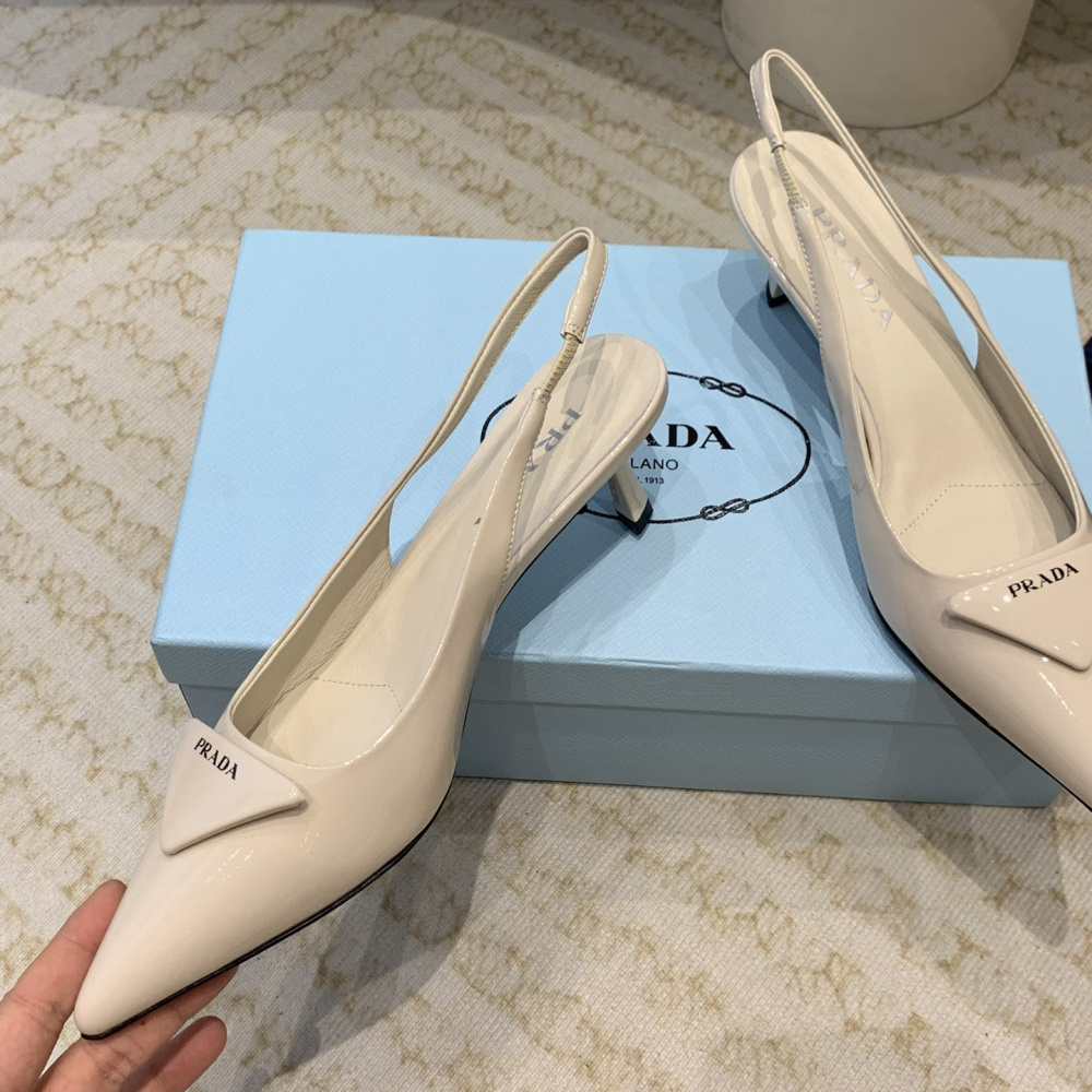 高仿Prada*1I901B露跟印花徽標高跟鞋7.5CM米色免檢版