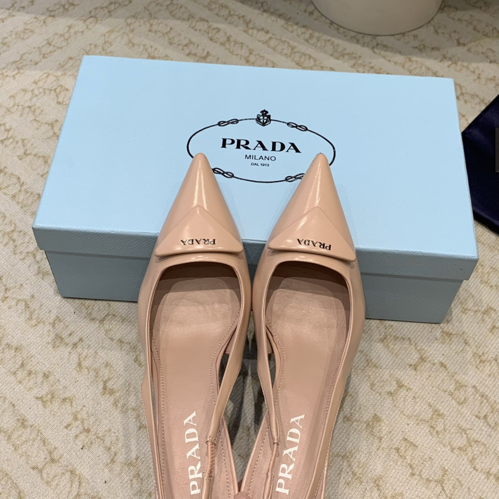 高仿Prada*1I901N露跟印花徽標高跟鞋7.5CM膚色免檢版