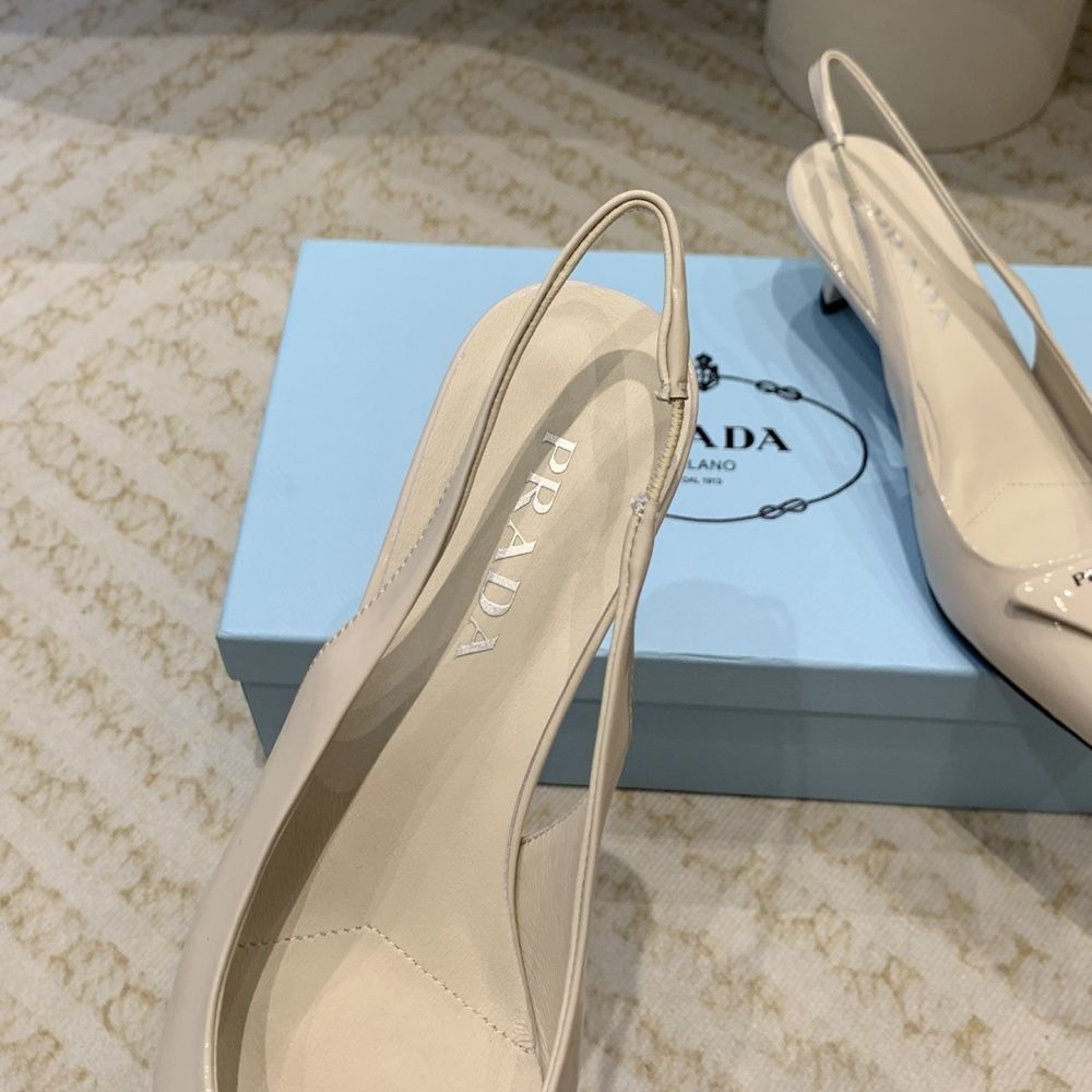 高仿Prada*1I901B露跟印花徽標高跟鞋7.5CM米色免檢版