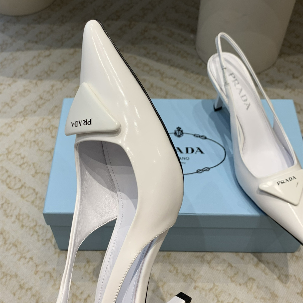 高仿Prada*1I901A露跟印花徽標高跟鞋7.5CM白色免檢版