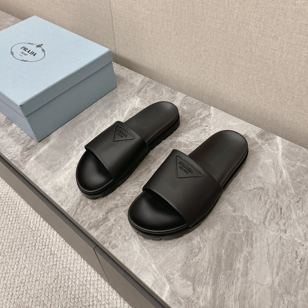 高仿Prada*2X3085N男女同款拖鞋立體字母黑色免檢版