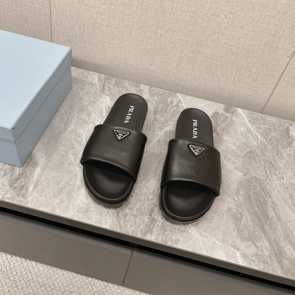 高仿Prada*2X3099N男女同款拖鞋徽標黑色免檢版