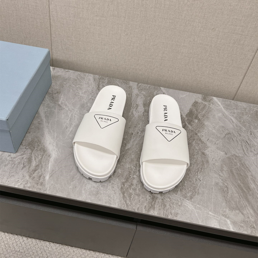 高仿Prada*1XX582M男女同款拖鞋塗層字母白色免檢版