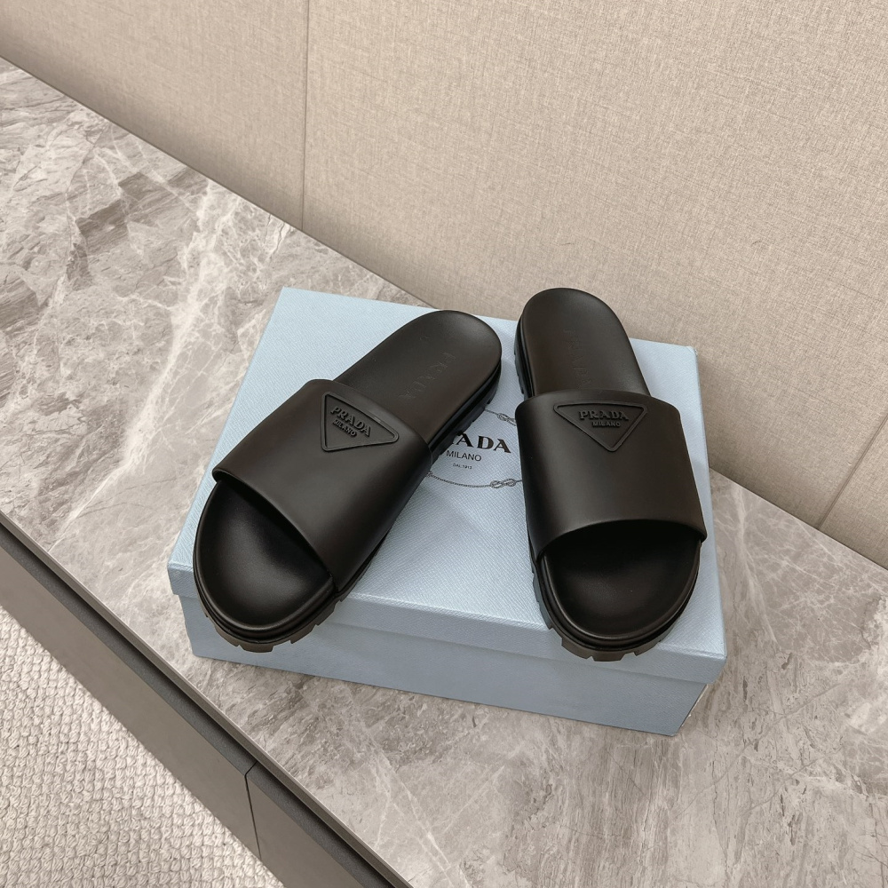 高仿Prada*2X3085N男女同款拖鞋立體字母黑色免檢版