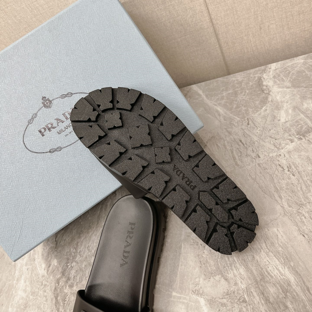 高仿Prada*2X3085N男女同款拖鞋立體字母黑色免檢版