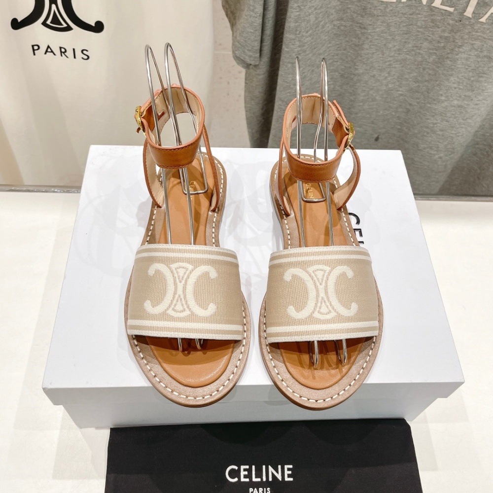 高仿Celine*357932351圓頭露趾涼鞋棕色免檢版