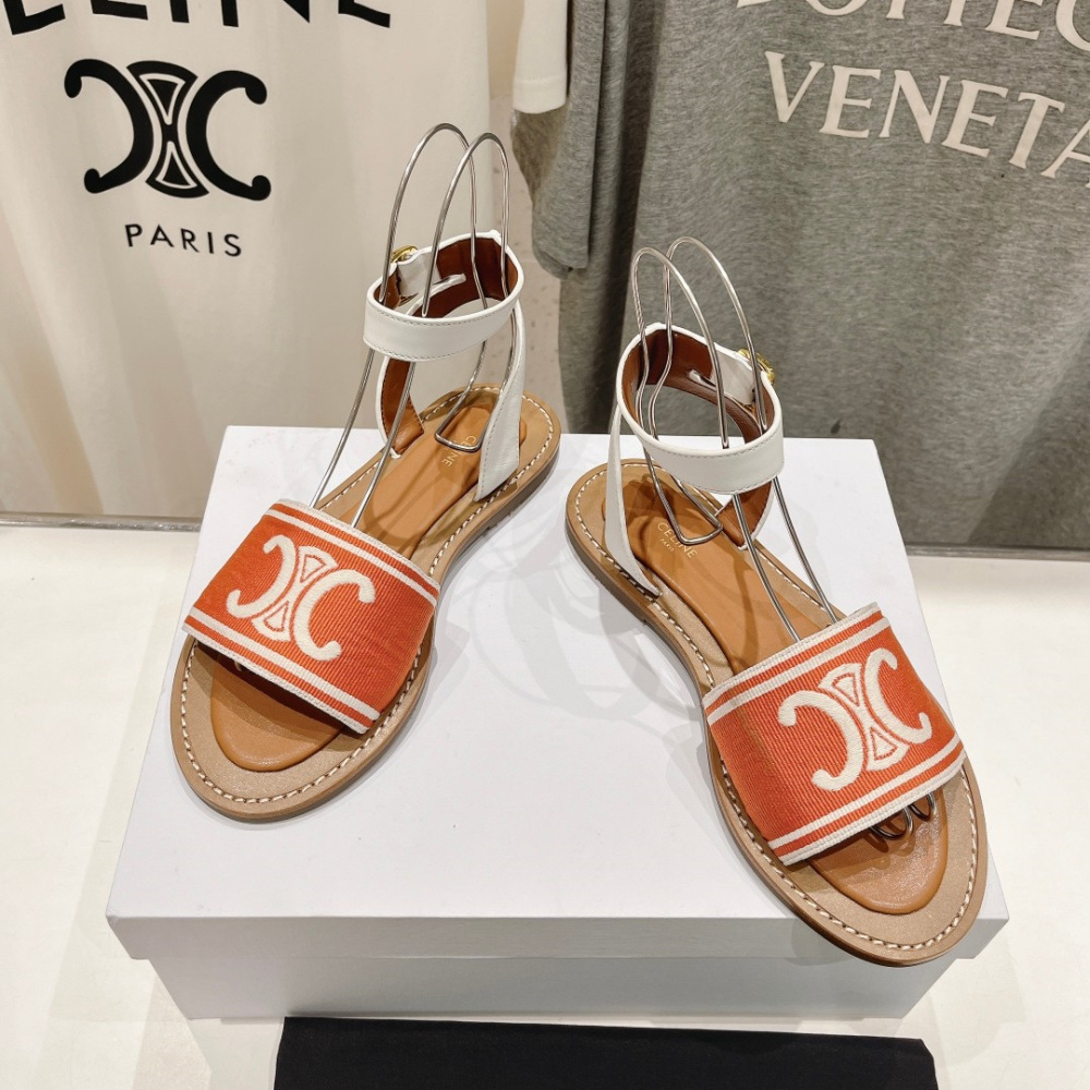 高仿Celine*357932352圓頭露趾涼鞋紅色免檢版