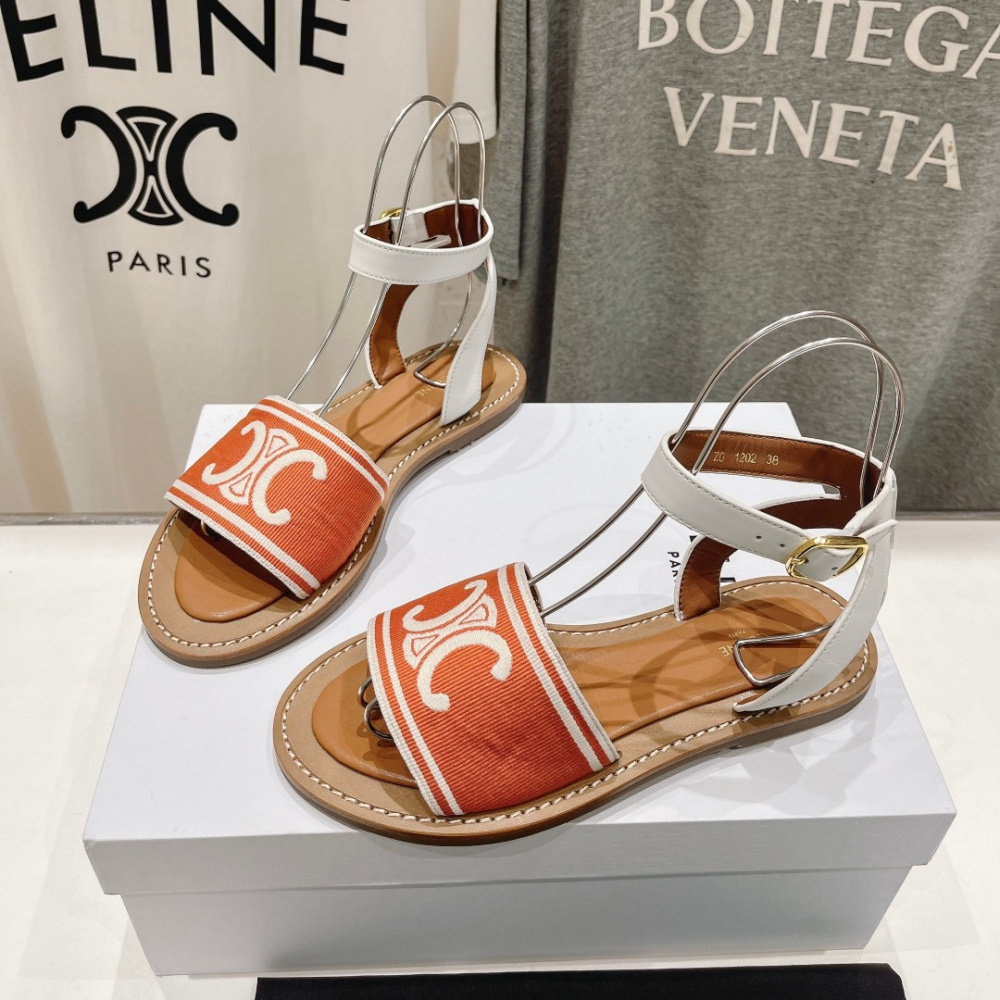 高仿Celine*357932352圓頭露趾涼鞋紅色免檢版