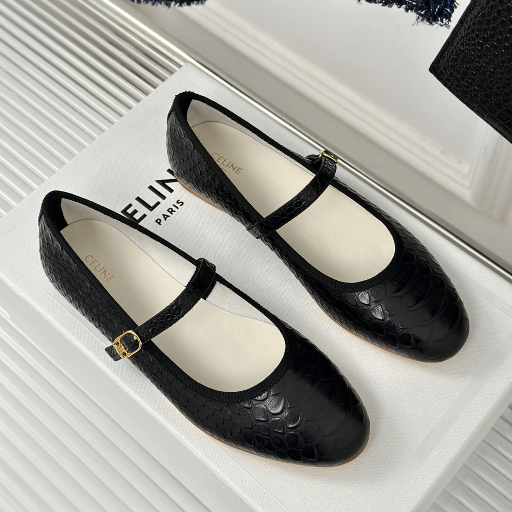高仿Celine*354673034復古瑪麗珍單鞋蟒蛇紋黑色免檢版